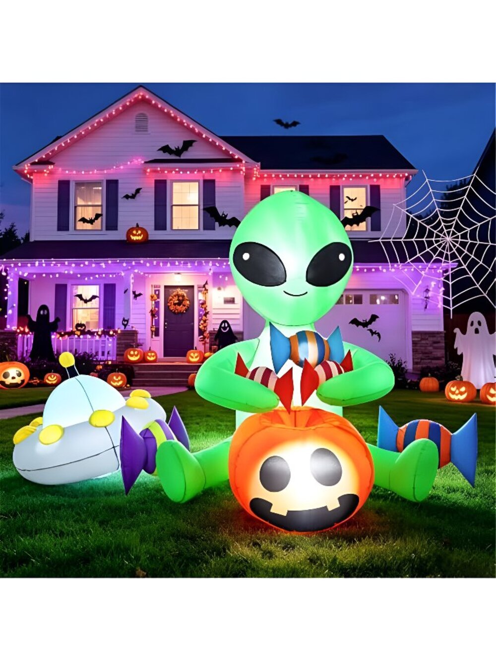 Halfjuly 7FT Halloween Alien Inflatable Outdoor Decorations with LED Lights